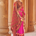 Designer Rani Pink Patola Silk Saree Brown Contrast Border 