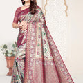Maroon and Beige Banarasi Silk Saree with Rich Zari Woven Design