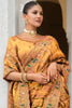 Designer Mustard Printed Silk Saree with Heavy Embroidered Border