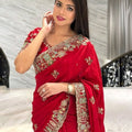Royal Red Embroidered Silk Saree with Heavy Designer Border