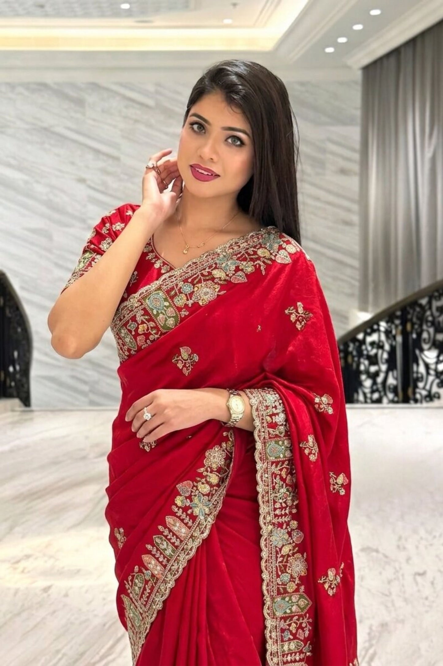 Royal Red Embroidered Silk Saree with Heavy Designer Border