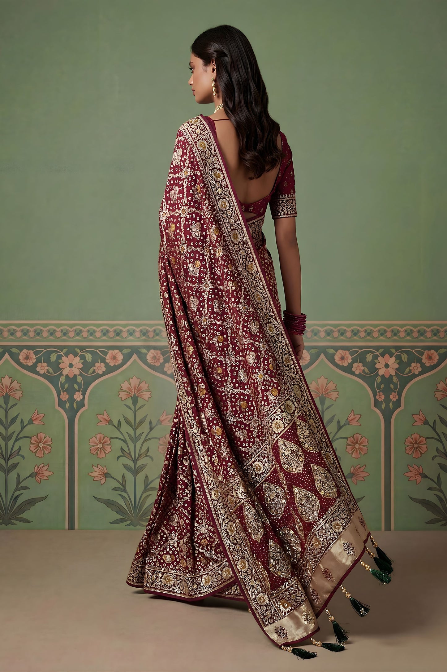 Elegant Maroon Heavy Embroidered Banarasi Silk Saree