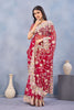 Designer Red Floral Embroidered Net Saree with Heavy Border
