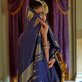 Royal Navy Blue Silk Saree with Metallic Zari  Festive Wear Saree