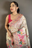 Off White Satin Silk Saree Multicolor Floral Print Designer Border
