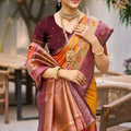 Mustard Orange Silk Saree Maroon Woven Border Traditional Saree