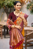 Mustard Orange Silk Saree Maroon Woven Border Traditional Saree