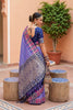 Purple Silk Saree with Blue Contrast Border Zari Weaving Festive Wear