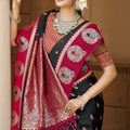 Black Rani Pink Banarasi Silk Saree Gold Zari Peacock Motifs Saree