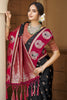 Black Rani Pink Banarasi Silk Saree Gold Zari Peacock Motifs Saree