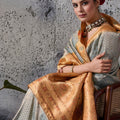 Grey Banarasi Silk Saree with Golden Zari Border Traditional Saree