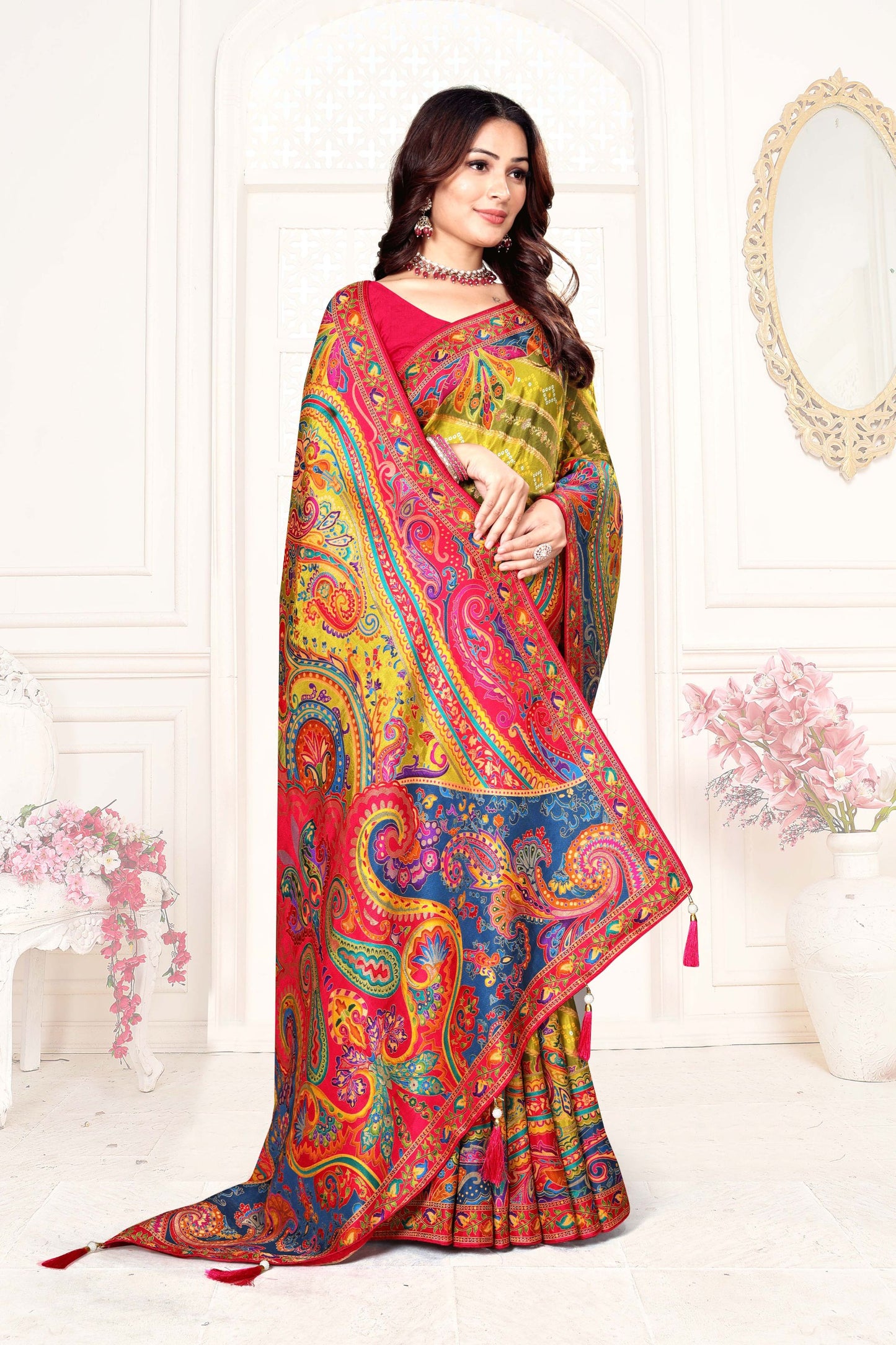 Mustard Yellow Multicolor Printed Saree with Paisley Design Saree
