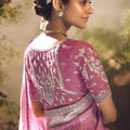 Pink Soft Silk Saree with Silver Zari Weaving Designer Blouse