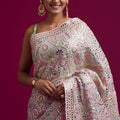 Pink Heavy Embroidered Designer Saree with Blouse Party Wear Saree