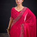Rani Pink Silk Saree Antique Gold Zari Border Party Wear Saree