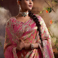 Pink Banarasi Silk Saree with Heavy Silver Zari Work  Border