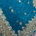 Teal Blue Net Saree with Heavy Sequins Embroidery Border