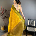 Mustard Yellow and Olive Green Banarasi Silk with Zari Weaving Saree
