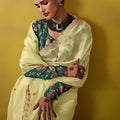 Lemon Yellow Organza Saree Embellished Border Floral Designer Blouse