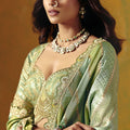 Green Silk Saree Woven Zari Embroidered Border with Readymade Blouse