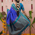 Royal Blue Silk Saree with Teal Woven Border Traditional Design