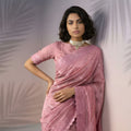 Dusty Pink Silk Saree with Embroidered Border Designer Blouse