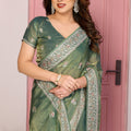 Designer Green Embroidered Saree with Blouse Party Wear