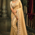 Golden Beige Silk Saree with Embroidered Border Designer Blouse