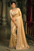 Golden Beige Silk Saree with Embroidered Border Designer Blouse