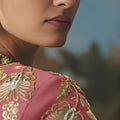 White Pink Embroidered Saree with Zari Border Designer Saree