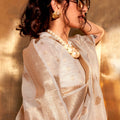 White Banarasi Silk Saree with Zari Woven Border Floral Pallu