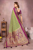 Olive Green Banarasi Silk Saree  Purple Zari Woven Border Rich Pallu
