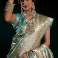 Sea Green Kanjivaram Silk Saree Gold Zari Traditional Wedding Saree