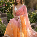 Pink Orange Ombre Designer Saree Sequin Embroidered Border