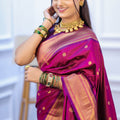 Rani Pink Kanjivaram Silk Saree with Gold Zari Border Butti Work