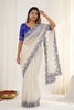 Off White Organza Saree with Blue Embroidered Border