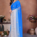 Royal Blue and Grey Georgette Saree Embroidered Border Work