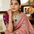 Pink Embroidered Satin Silk Saree with Designer Floral Border