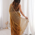 Mustard Gold Organza Silk Saree with Designer Lace Border