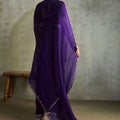 Deep Purple Chiffon Saree Zari Embroidered Blouse Designer Party Wear Saree