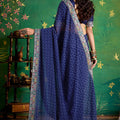 Navy Blue Bandhej Saree with Designer Blouse for Festive Wear