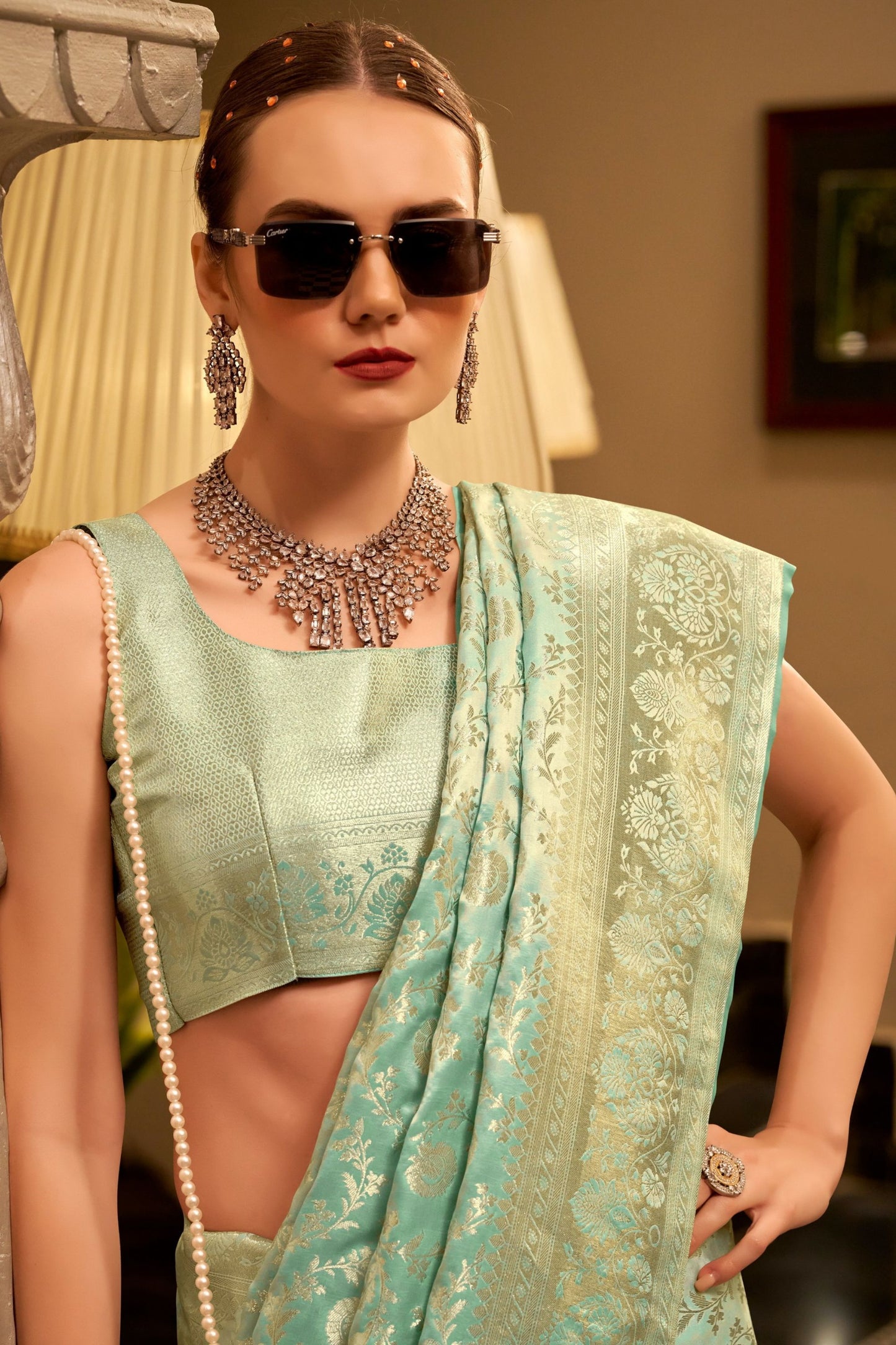Sea Green Banarasi Silk Saree with Intricate Zari Weaving Saree
