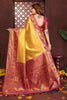 Golden Kanjivaram Silk Saree with Rich Pink Zari Weaving Border