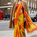 Orange Yellow Abstract Printed Saree Designer Casual Wear Saree