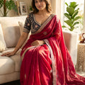 Royal Rani Pink Tissue Silk Saree with Embroidered Border Designer Blouse