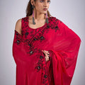 Rani Pink Organza Silk Saree Black Floral Embroidery Designer Saree