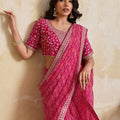 Pink Georgette Saree with Golden Embroidered Border Designer Blouse