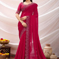 Designer Rani Pink Georgette Saree with Embroidered Border Blouse 