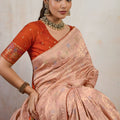 Peach Banarasi Silk Saree with Zari Weaving Rich Designer Pallu