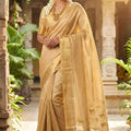 Royal Beige Kanjivaram Silk Saree Gold Zari Border Traditional Motif Pallu